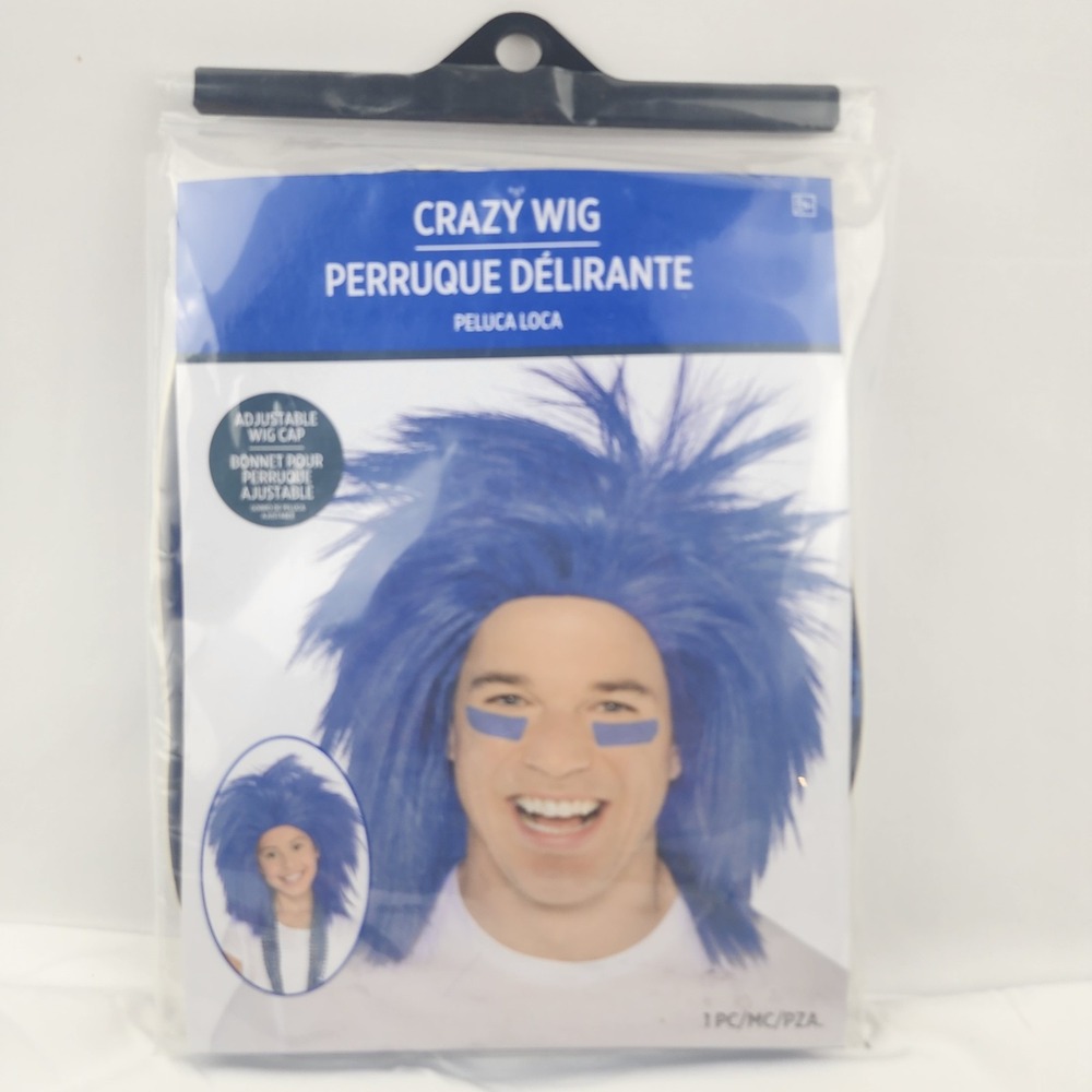 Crazy Wig Costume Assessory Blue Hair Halloween Size Adult‎ Or Kid Rockstar Band